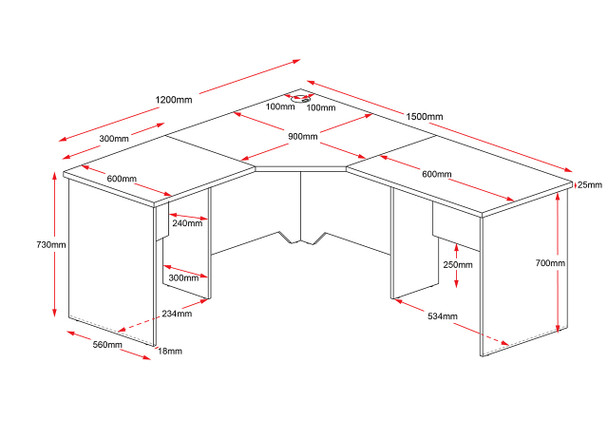Rapidline Corner Workstation 3 Piece 1200 x 1500 x 600D x 730H mm Beech