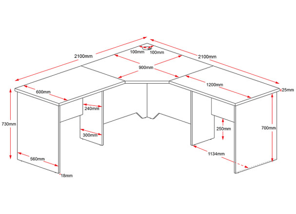 Rapidline Corner Workstation Rapid Worker 2100 x 2100 x 600mm Beech / Ironstone