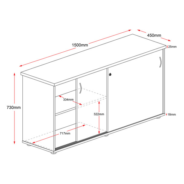 Rapidline Rapid Worker Sliding Door Credenza 1500 x 450 x 730mm Beech / Ironstone