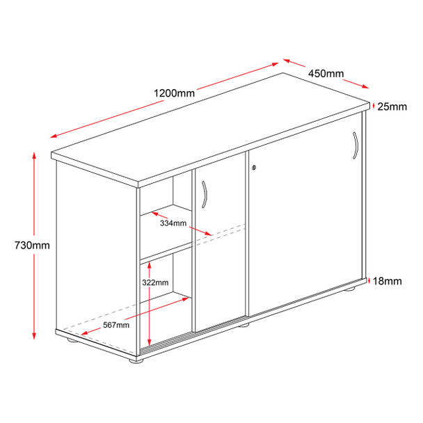 Rapidline Rapid Worker Sliding Door Credenza 1200 x 450 x 730mm Beech / Ironstone