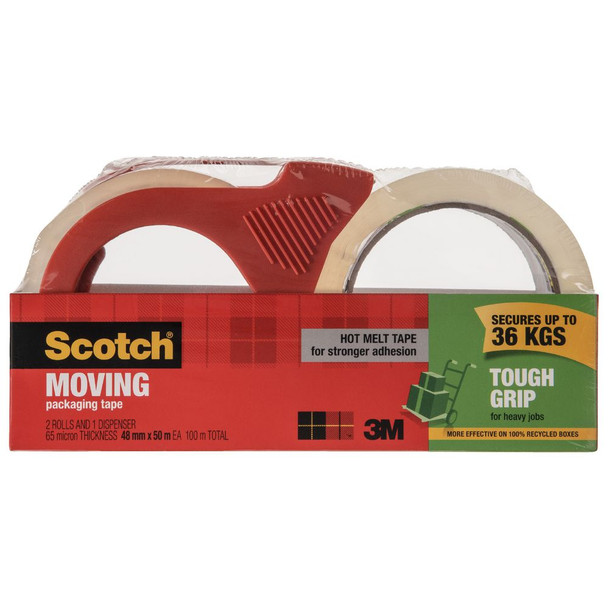 Scotch 3500-2-1RD-AU Dispenser and Moving Packaging Tape 2 Rolls 48mm x 50m Clear