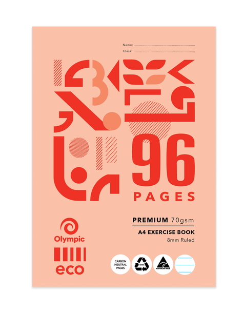Olympic A4 Eco Exercise Book 96 Pages 8mm Ruling Stapled Pack of 10
