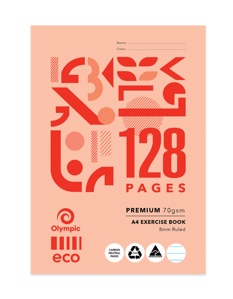 Olympic Eco Exercise Book A4 128 Pages 8mm Ruling Stapled Pack of 10