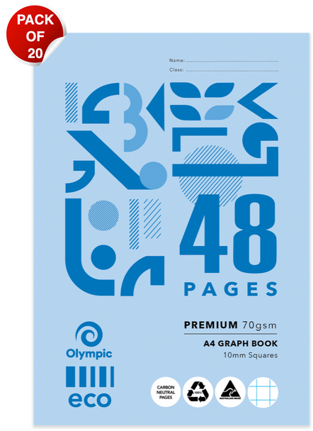 Olympic Eco Graph Exercise Book A4 48 Pages 10mm Stapled Pack of 20