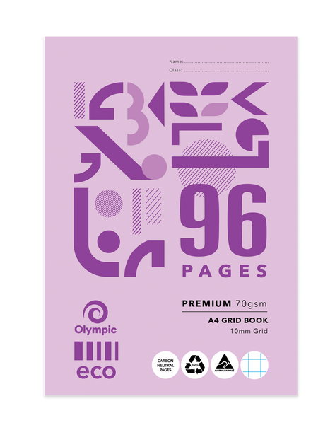 Olympic Eco Grid Exercise Book A4 96 Pages 10mm Stapled Pack of 10