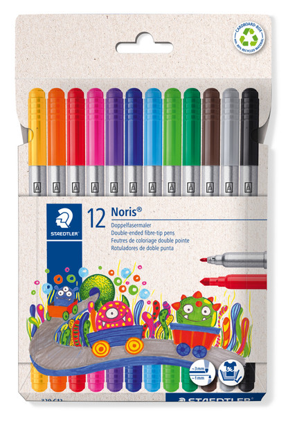 Staedtler 320 NWP12 Noris Double-Ended Fibre-Tip Pen Assorted Colours Wallet of 12 | It's A Mega Thing