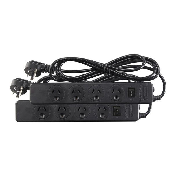 Master Switched Surge Powerboard 4 Outlet Twin Pack Black Jackson