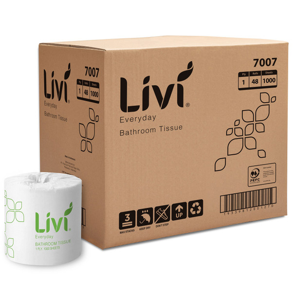 Livi 7007 1 Ply 1000 Sheets Carton 48 Basics Toilet Tissue