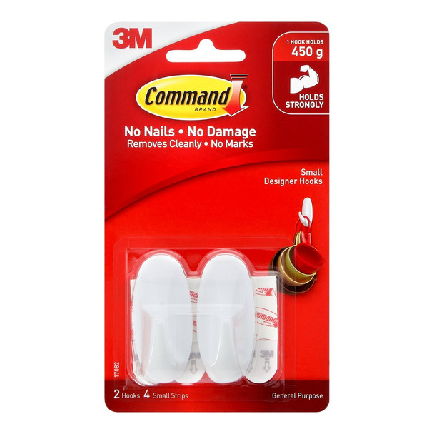 COMMAND 17082 2 PACK DESIGNER HOOKS SMALL (UP TO 450G) WHITE