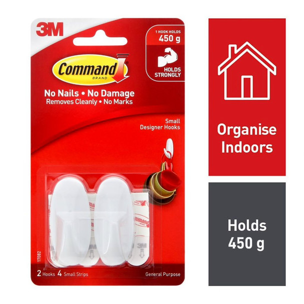 Command Designer Hooks Small White 2 Pack (450g)
