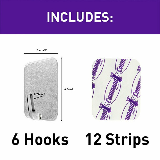 Command Adjustables Repositionable Hooks Small Clear 6 Pack (225g)