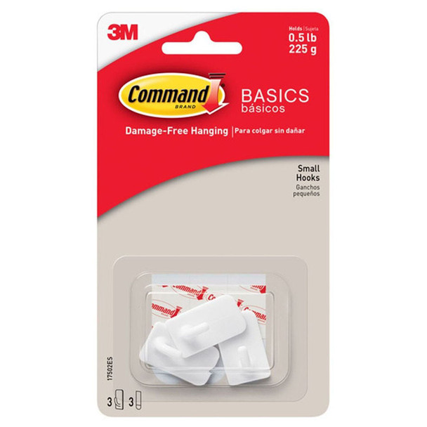 COMMAND 17502 3 PACK BASIC HOOK SMALL (UP TO 225G) WHITE