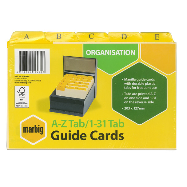 Marbig Guide Card A to Z and 1 to 31 Tab Manilla 8x5 Buff