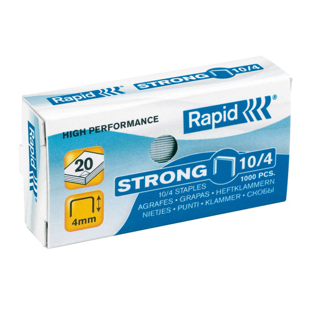 Rapid Standard 10/4mm Staples Box 1000 Pack of 20