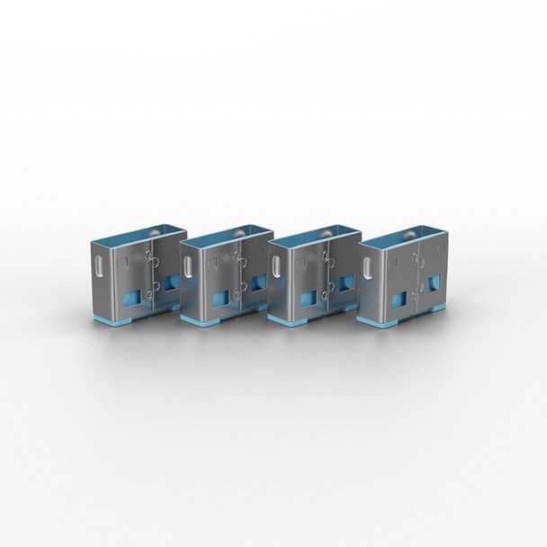 USB Type A Port Blocker 4 Pack + Key Blue Lindy