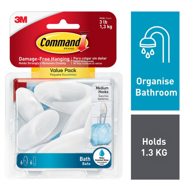 Command Bath Hooks Medium 6 Pack