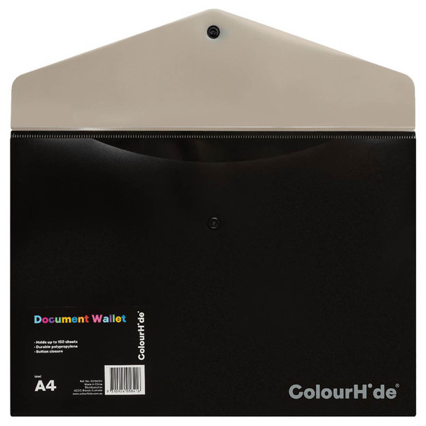 ColourHide PP Document Wallet with Button Closure A4 In Black 1002402J (Pack of 10) | Mega Office Supplies