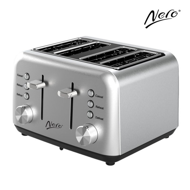 Nero 4 Slice Classic Style Toaster Stainless Steel