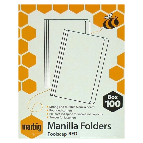 Marbig Manilla Folder Foolscap Red Box of 100