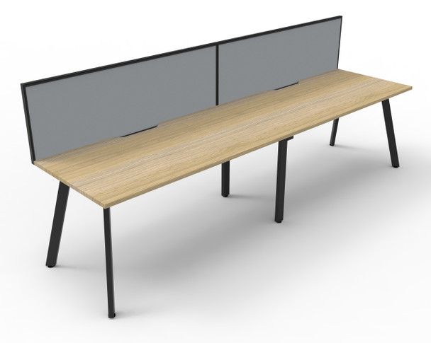Rapidline Eternity Single Sided 2 Person Workstation 1500 x 750mm with Screen Natural Oak / Black Satin