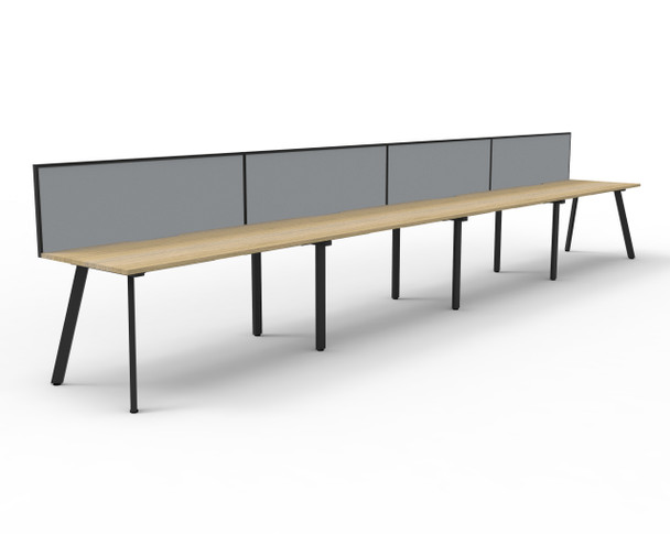 Rapidline Eternity Single Sided 4 Person Workstation 1500 x 750mm with Screen Natural Oak / Black Satin