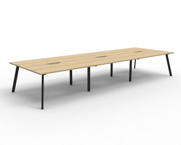 Rapidline Eternity Back to Back 6 Person Workstation 1200 x 750mm Natural Oak / Black Satin