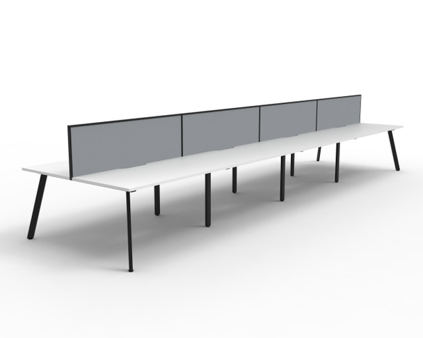 Rapidline Eternity Back to Back 8 Person Workstation 1200 x 750mm with Screen Natural White / Black Satin