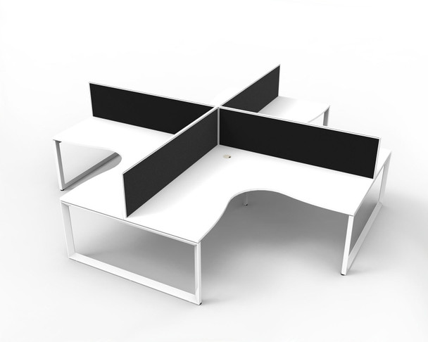 Rapidline D-ILLCWS4P1515 NW/WS Deluxe Rapid Infinity 4 Person Corner Workstation with Screens Natural White / White Satin | It's A Mega Thing