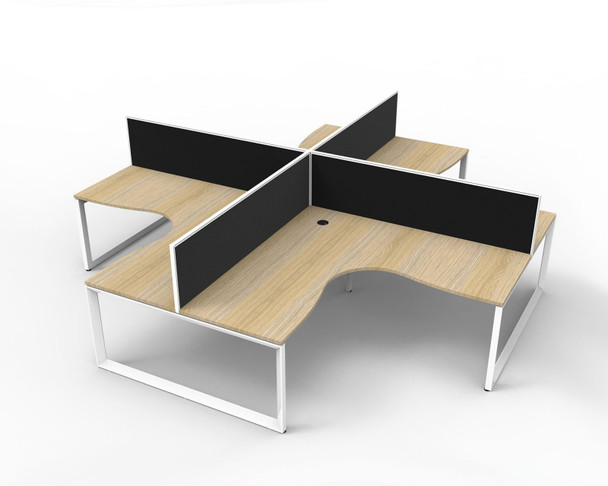 Rapidline Deluxe Rapid Infinity 4 Person Corner Workstation Loop Leg 1500 x 1500 x 750mm with Screen Natural Oak / White Satin