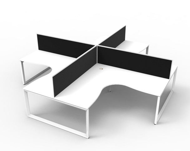 Rapidline D-ILLCWS4P1818 NW/WS Deluxe Rapid Infinity 4 Person Corner Workstation with Screens Natural White / White Satin | It's A Mega Thing