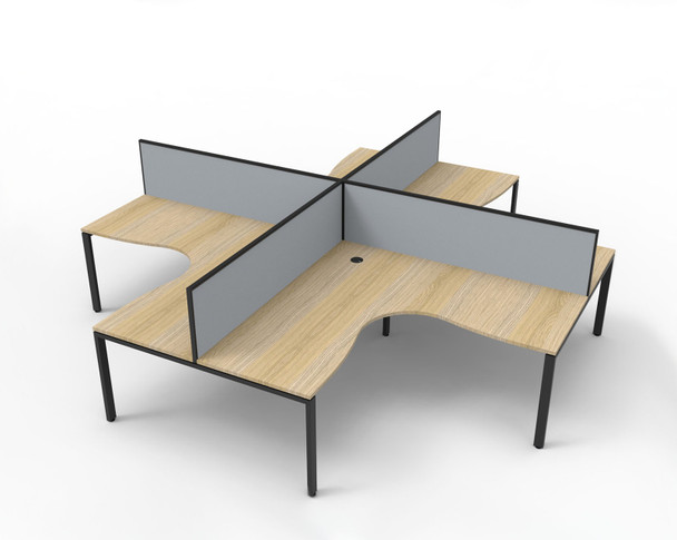 Rapidline Deluxe Infinity 4 Person Corner Workstation 1500 x 1500 x 750mm Natural Oak / Black Satin
