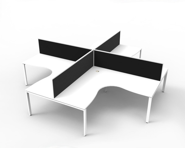 Rapidline Deluxe Infinity 4 Person Corner Workstation Profile Leg 1500 x 1500mm with Screen Natural White / White Satin