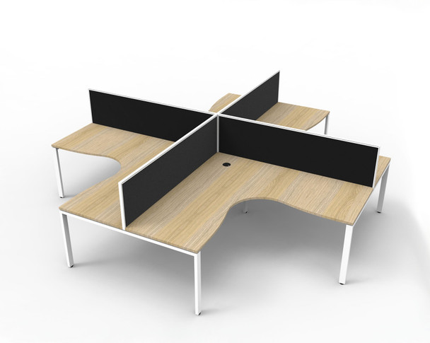 Rapidline Deluxe Infinity 4 Person Corner Workstation Profile Leg 1500 x 1500mm with Screen Natural Oak / White Satin