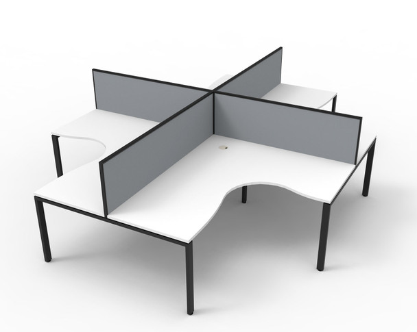 Rapidline Deluxe Infinity 4 Person Corner Workstation Profile Leg 1800 x 1500mm with Screen Natural White / Black Satin