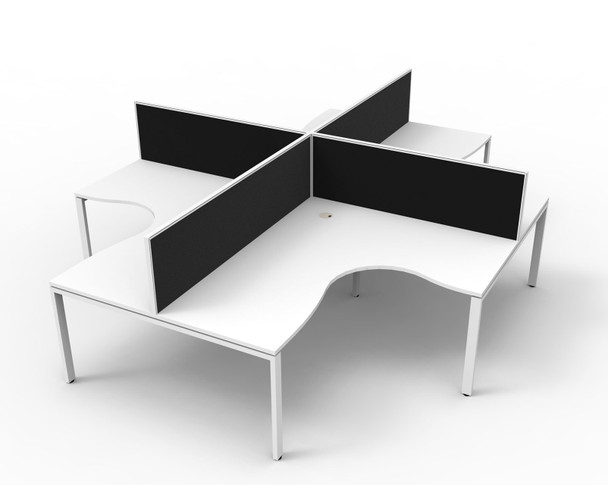 Rapidline Deluxe Infinity 4 Person Corner Workstation Profile Leg 1800 x 1500mm with Screen Natural White / White Satin