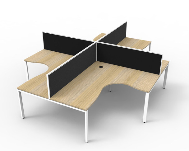 Rapidline Deluxe Infinity 4 Person Corner Workstation Profile Leg 1800 x 1500mm with Screen Natural Oak / White Satin