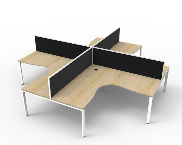 Rapidline D-IPLCWS4P1818 NO/WS Deluxe Rapid Infinity 4 Person Corner Workstation with Screens Natural Oak / White Satin | It's A Mega Thing