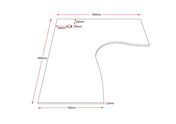Rapidline Corner Workstation Top Only 1800 x 1500 x 700 x 25mm with Cable Port Natural White
