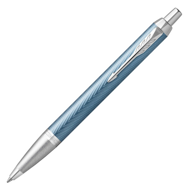 Parker IM Premium Blue Grey Lacquer and Chrome Trim Medium Tip Ballpoint Pen