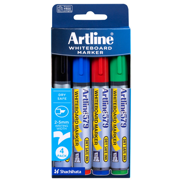 Artline 157944 579 Whiteboard Marker 5mm Chisel Nib Assorted Wallet 4 | Mega Office Supplies
