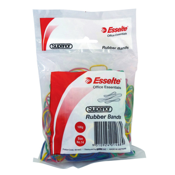Esselte 46192C Superior Rubber Bands No.14 100gm Assorted Colours Pack Bag | It's A Mega Thing