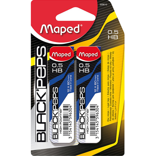Maped Black Peps Lead Case Refill HB 0.5mm Pack of 2 Box of 12