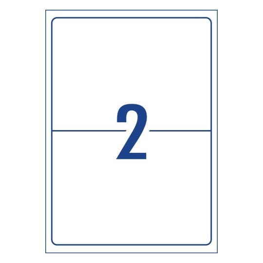 Label layout diagram showing 2 large rectangular shipping labels per A4 sheet for 199.6 x 143.5mm size