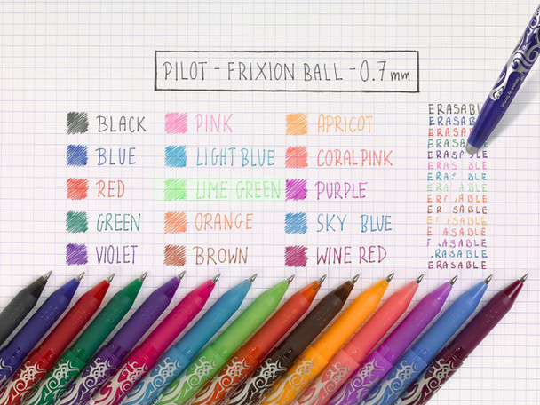 Pilot FriXion Ball Erasable Rollerball Classic Colours Gel Pen Fine Pack 3 Box of 6