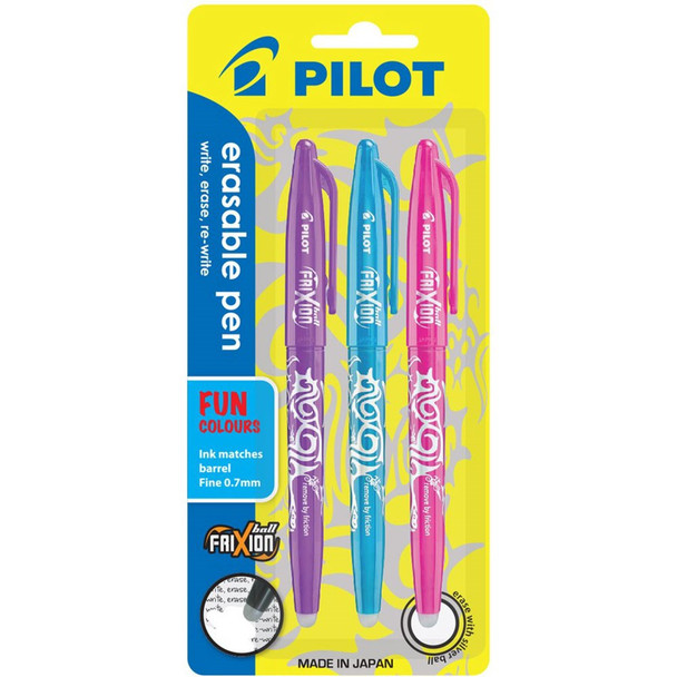 Pilot FriXion Ball Erasable Rollerball Gel Pen Fine Fun Colours Pack 3 Box of 6