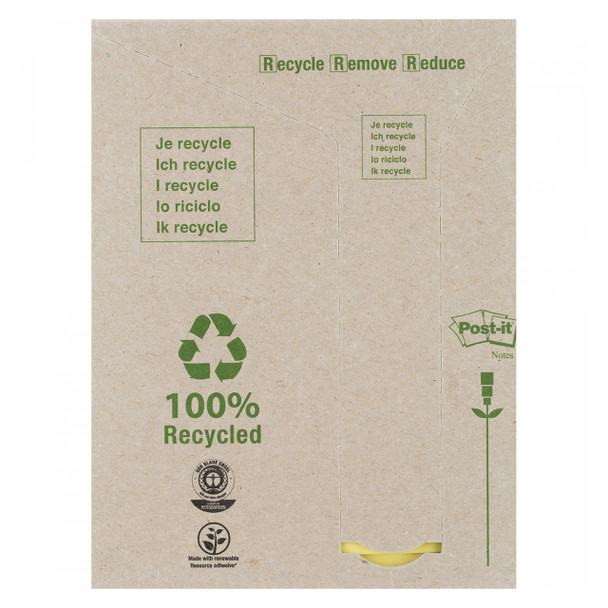 Post-it Recycled Notes 655-RTY Canary Yellow 76 x 127mm Pack of 16