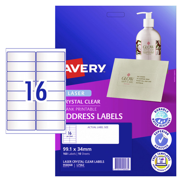 Avery 958068 Crystal Clear Address Labels - L7562 - 10/Pack - 99.1x34 mm | 16UP | It's A Mega Thing