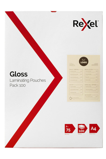 Rexel Laminating Pouch A4 75 Micron Gloss Pack of 100