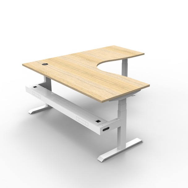 Rapidline Boost Plus Corner Workstation 1800 x 1800 x 750mm with Cable Tray Natural Oak / White Satin