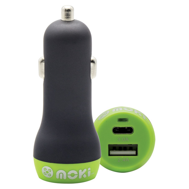 Moki Black Car Charger Plus USB + Type-C Rapid Charge